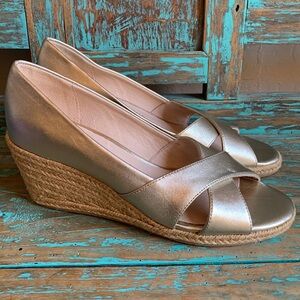 Jack Rogers Palmer Metallic Leather Criss Cross Espadrilles Wedge Sandals Size 7